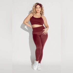 Popflex Burgundy Ribbed Leggings